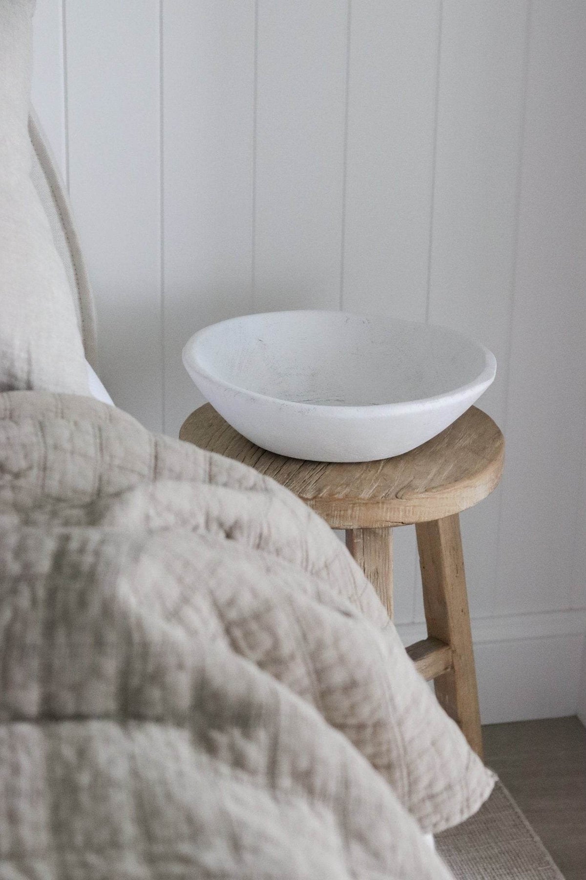 Vintage Indian Wooden Bowl -White - Wander & Wild Home