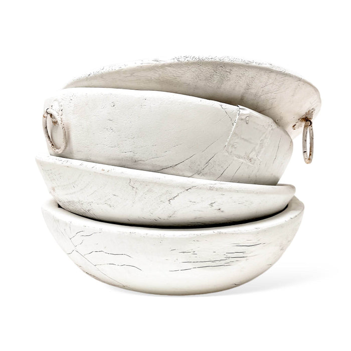 Vintage Indian Wooden Bowl -White - Wander & Wild Home