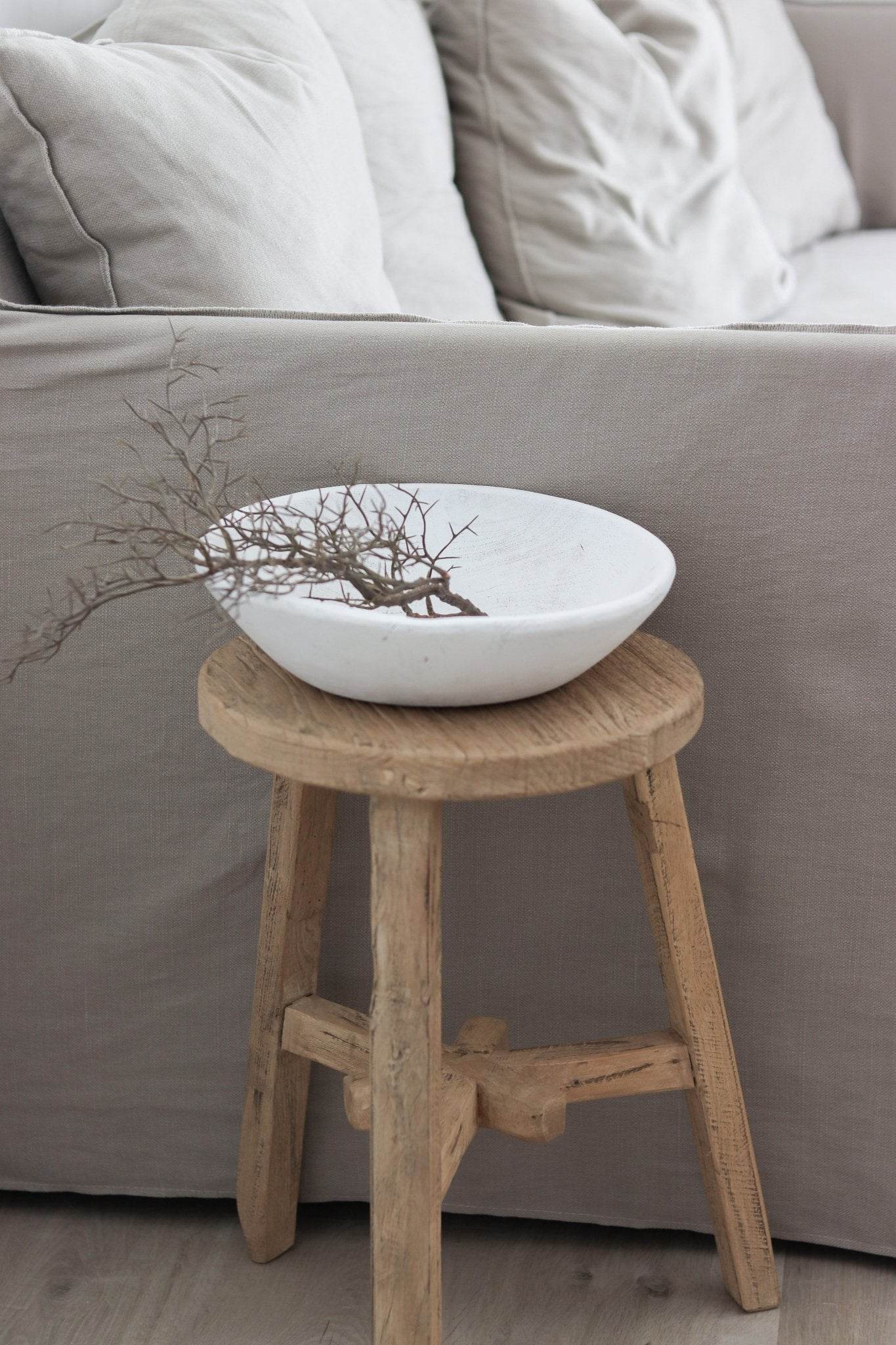 Vintage Indian Wooden Bowl -White - Wander & Wild Home