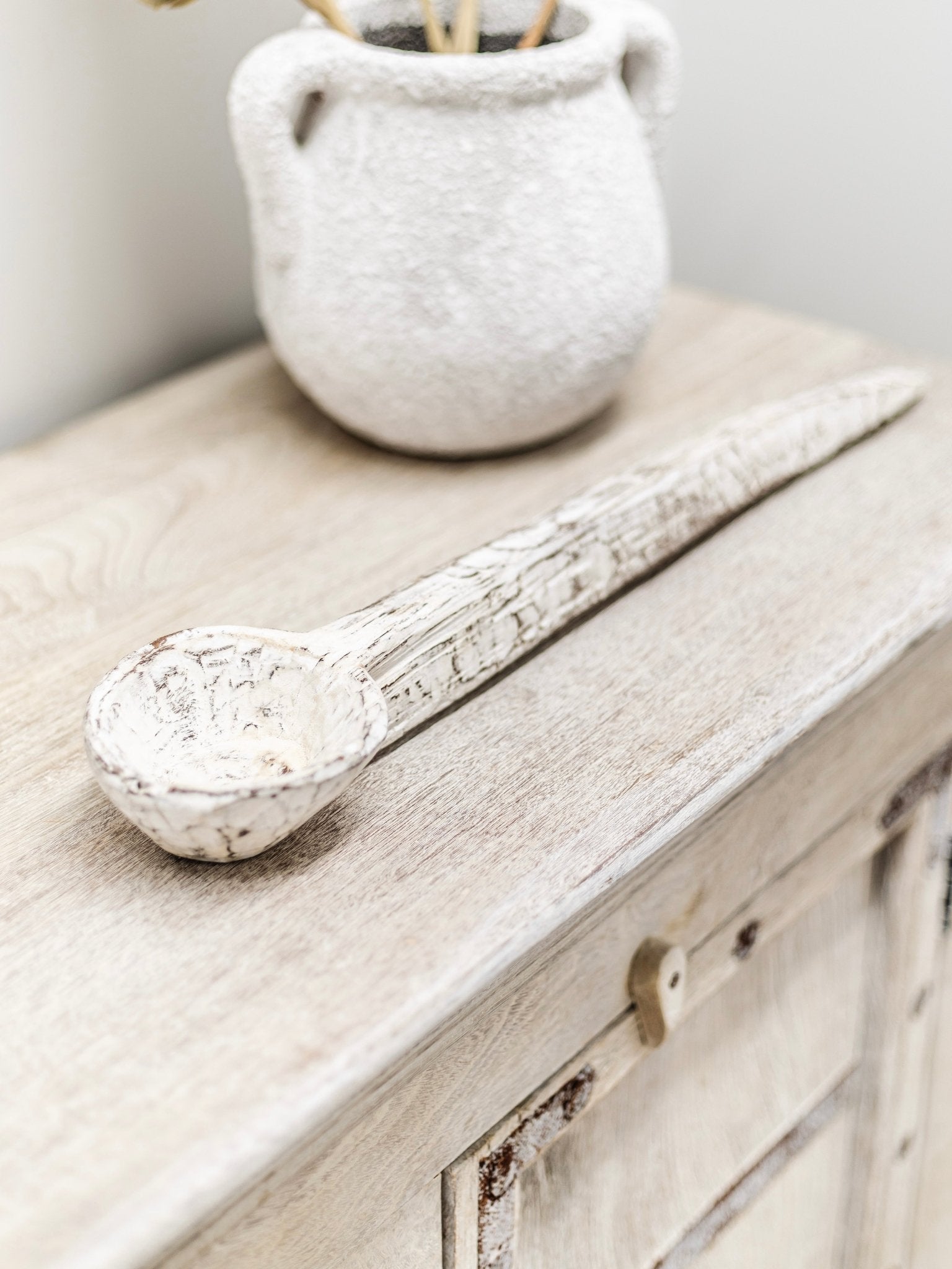 Vintage Indian Wooden Spoon - Whitewash - Wander & Wild Home