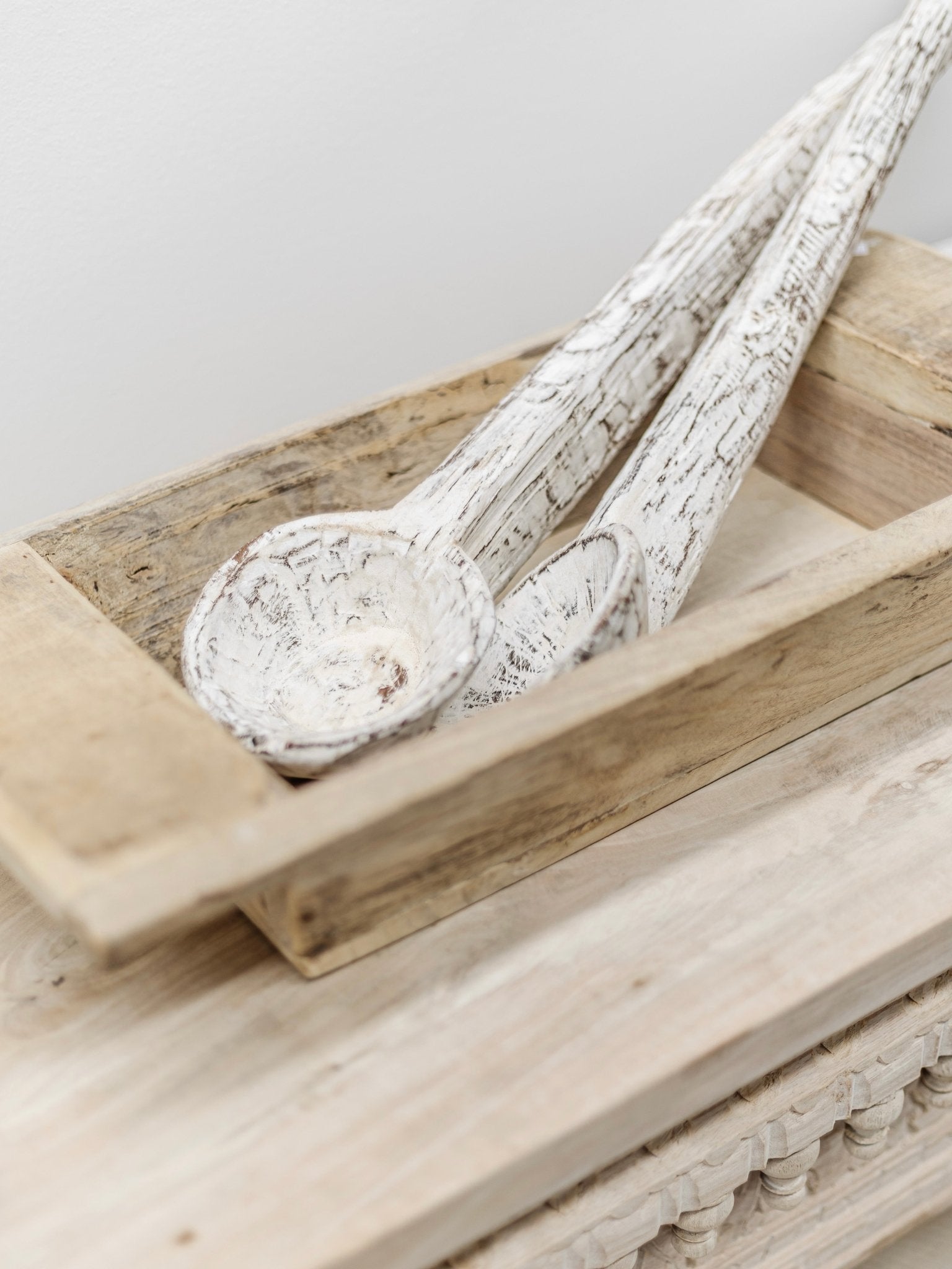 Vintage Indian Wooden Spoon - Whitewash - Wander & Wild Home