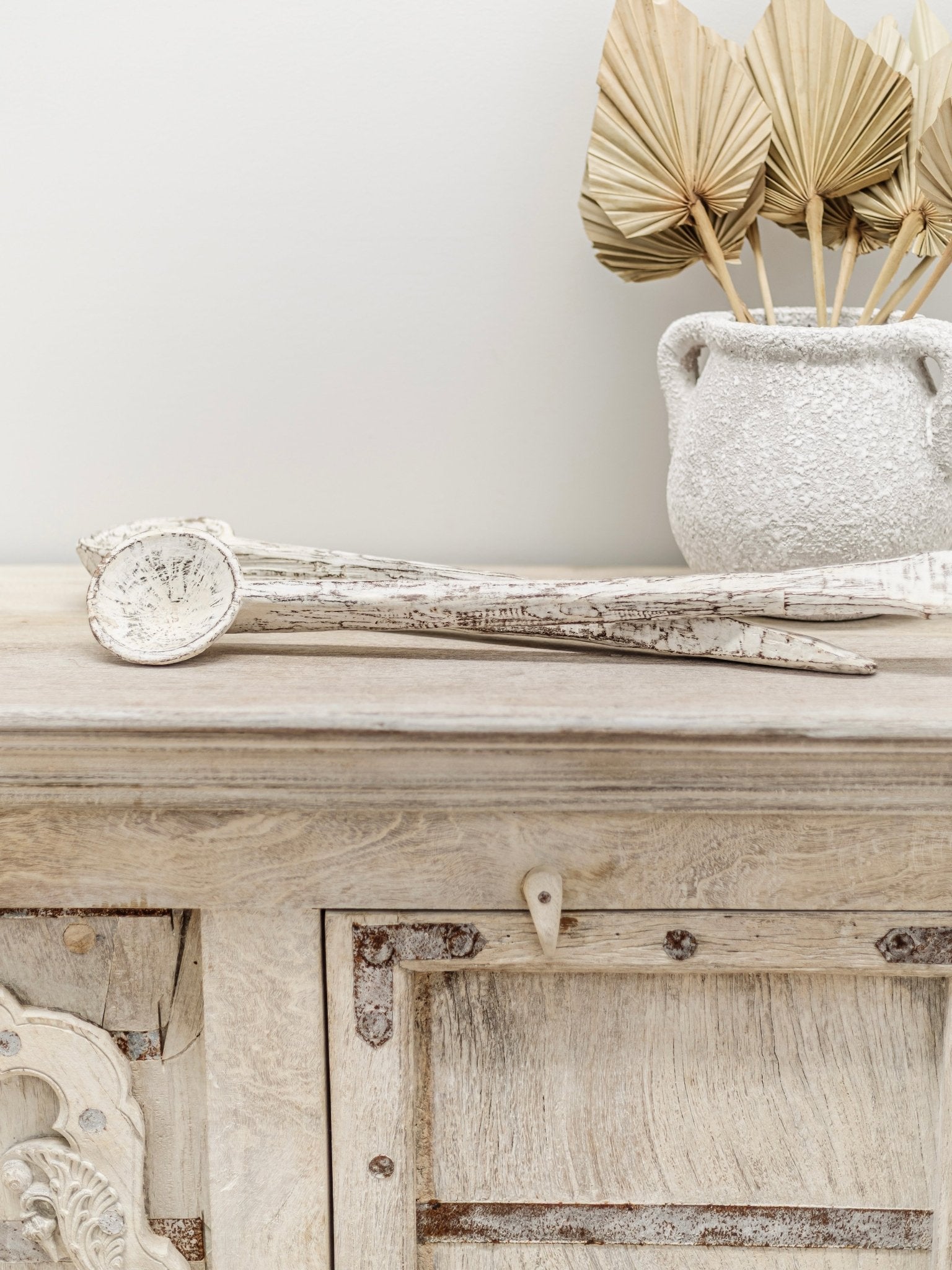 Vintage Indian Wooden Spoon - Whitewash - Wander & Wild Home