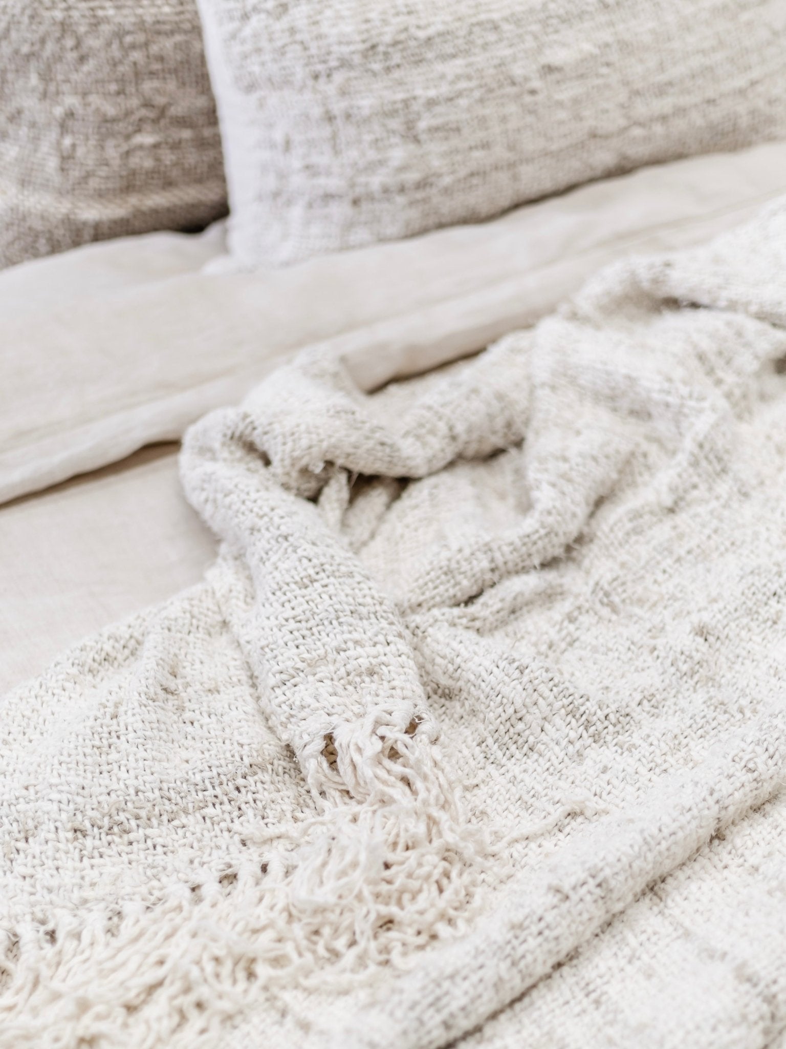 Wabi Recycled Linen Throw - Ivory - Wander & Wild Home