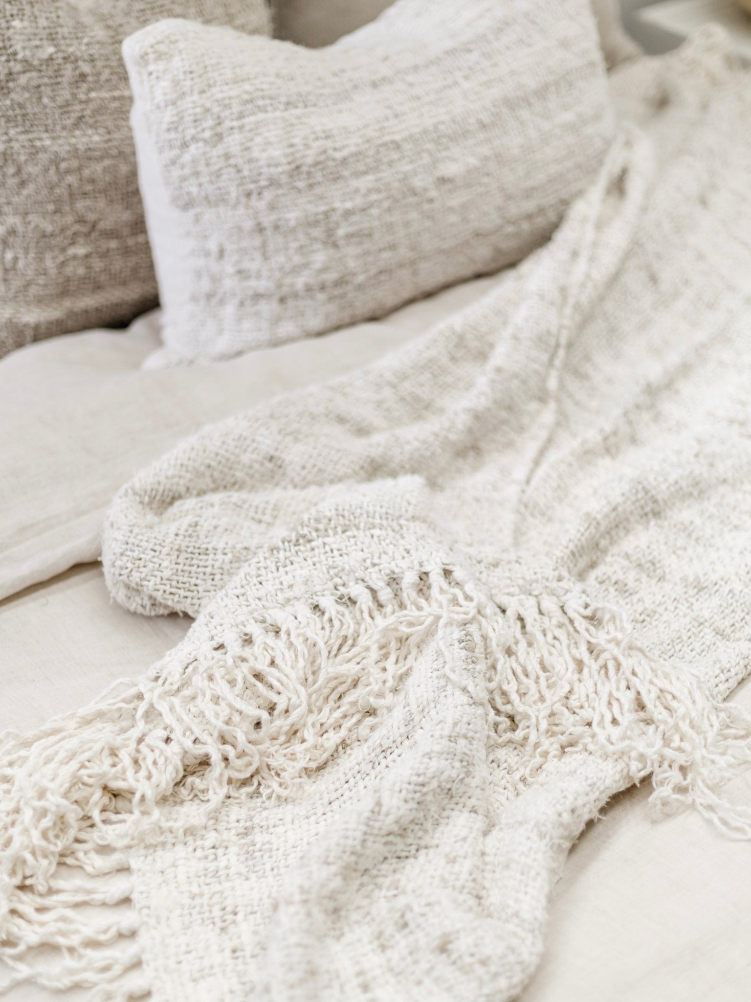 Wabi Recycled Linen Throw - Ivory - Wander & Wild Home
