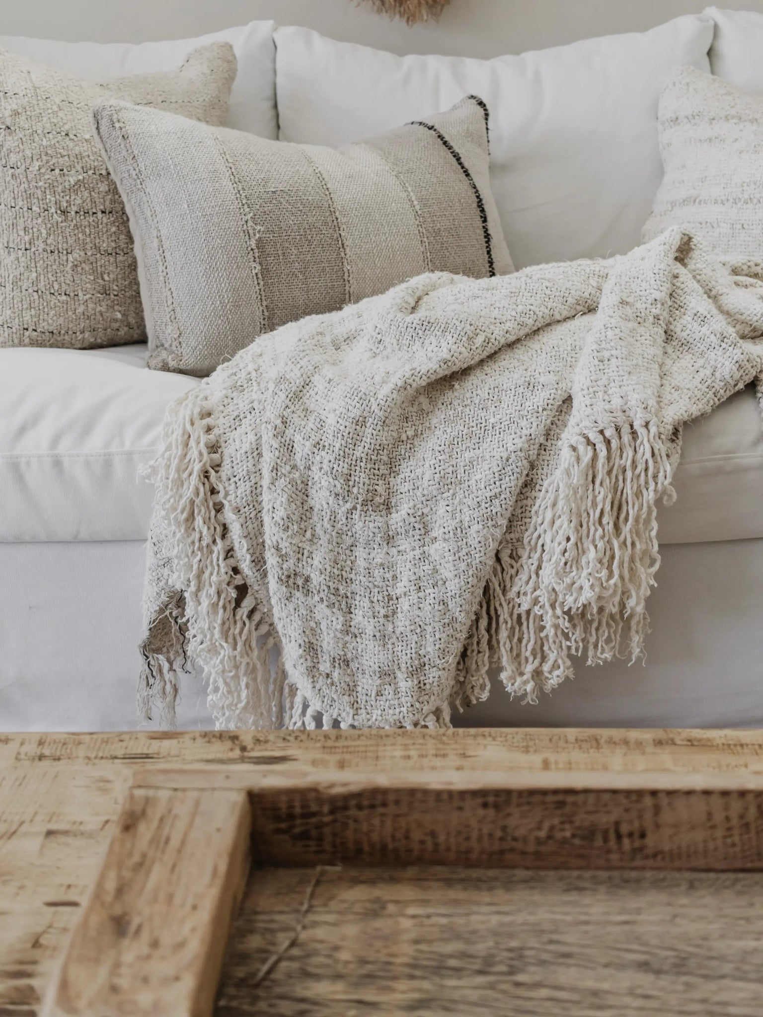 Wabi Recycled Linen Throw - Ivory - Wander & Wild Home