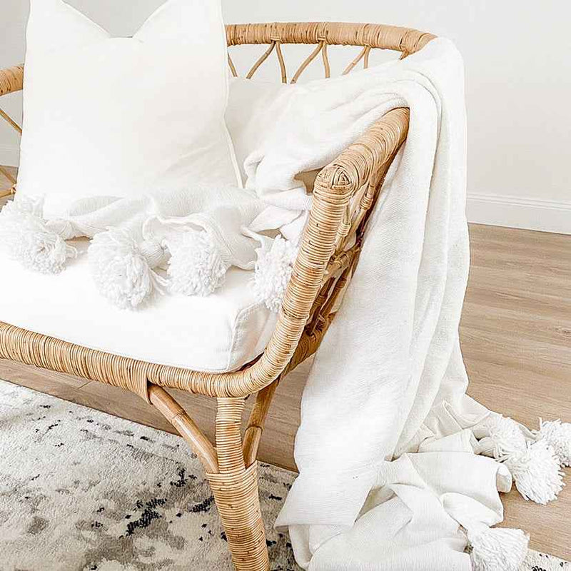 Classic Moroccan Pom Pom Throw - Crisp White - Wander & Wild Home