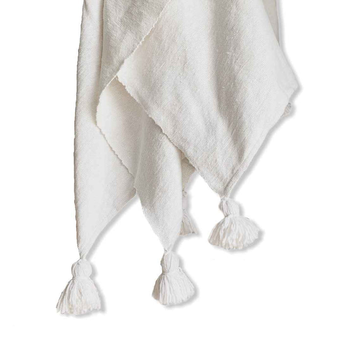 Classic Moroccan Pom Pom Throw - Crisp White - Wander & Wild Home