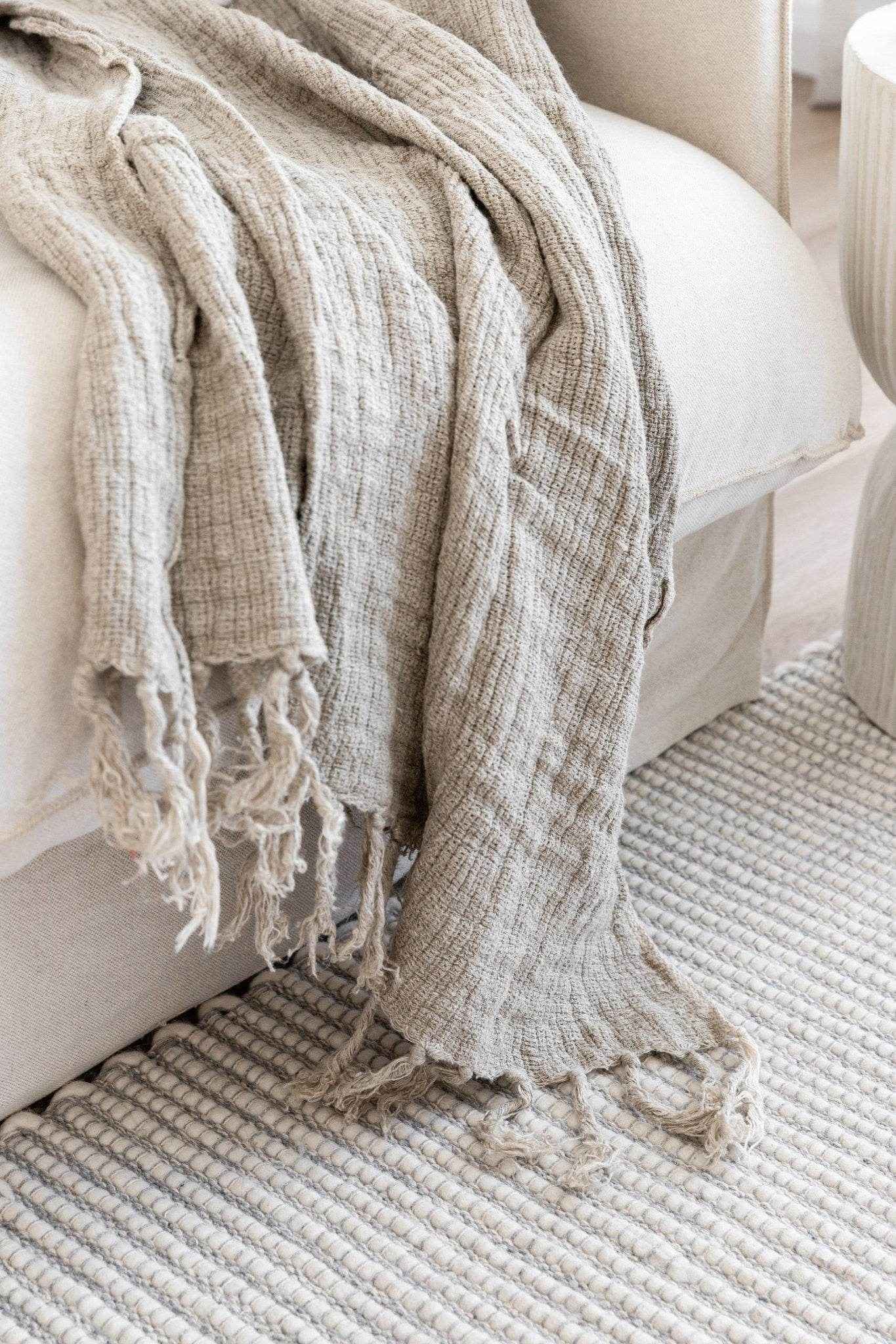 Mesh Rustic Linen Stonewashed Throw - Natural