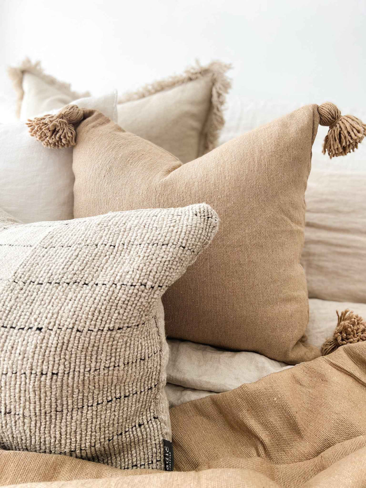 Moroccan Pom Pom Cushion - Caramel - Wander & Wild Home