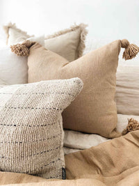 Moroccan Pom Pom Cushion - Caramel - Wander & Wild Home