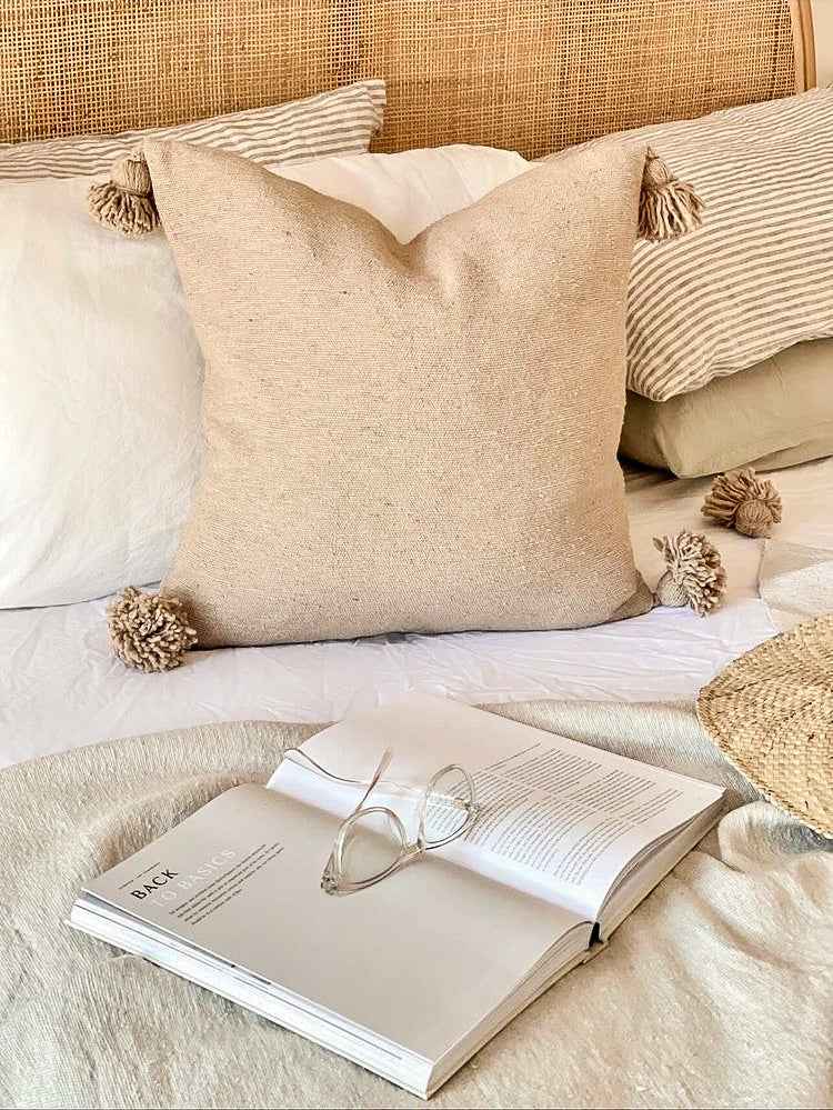 Moroccan Pom Pom Cushion - Caramel - Wander & Wild Home