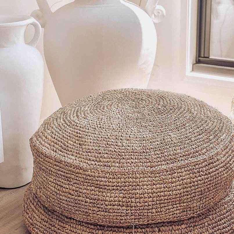 Ohana Raffia Pouffe/Floor Cushion Cover - Round