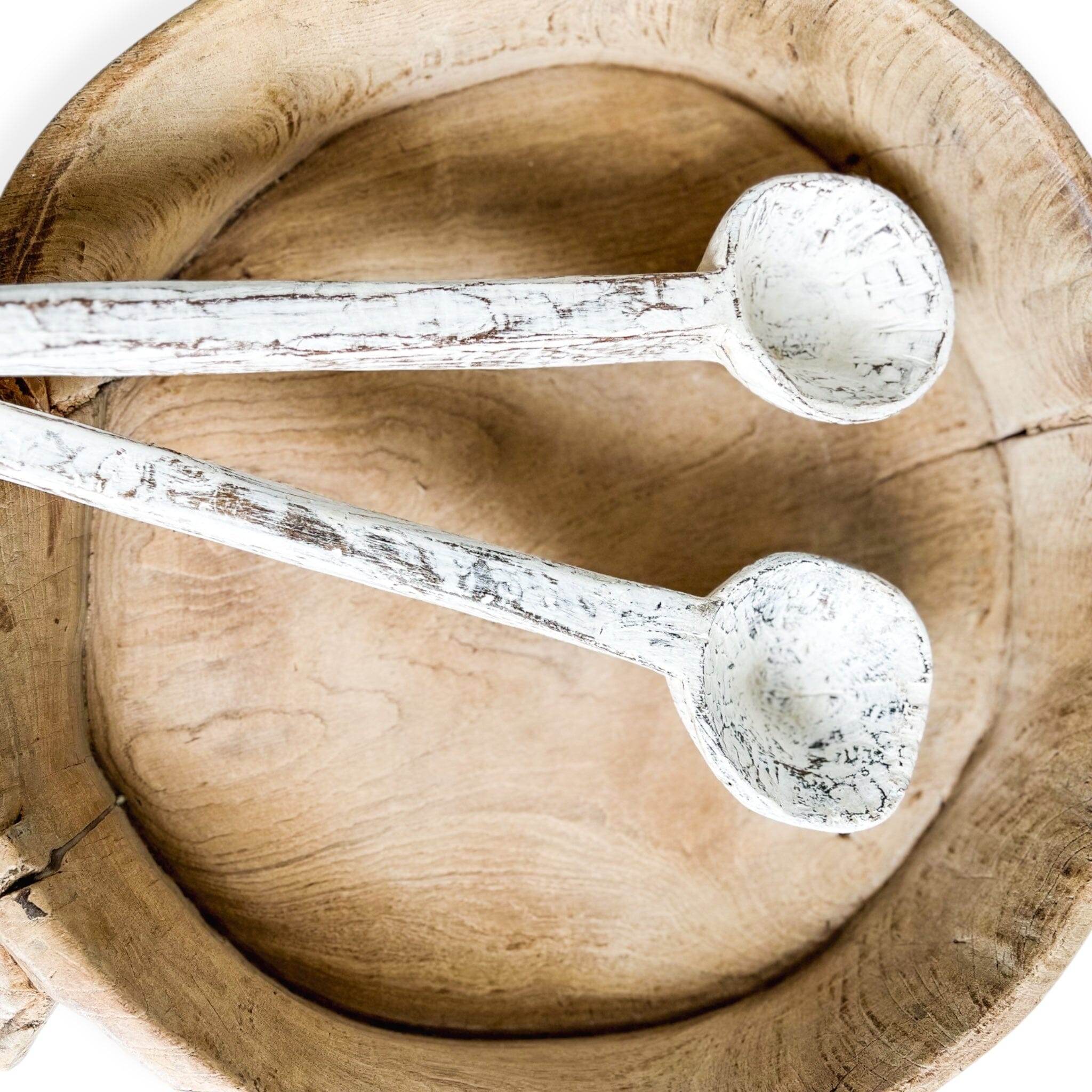 Vintage Indian Teak Spoon -Whitewash - Wander & Wild Home