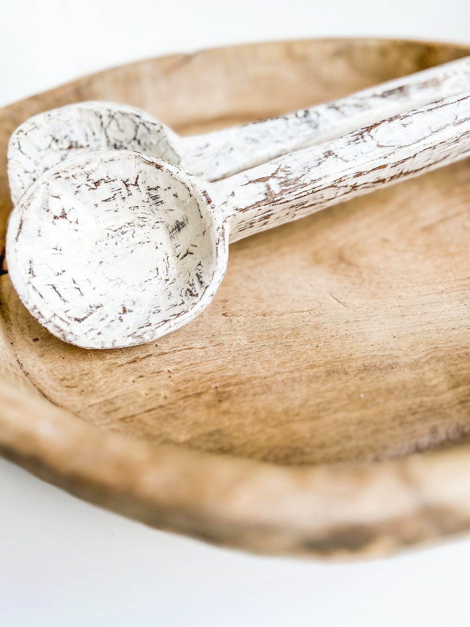 Vintage Indian Teak Spoon -Whitewash - Wander & Wild Home